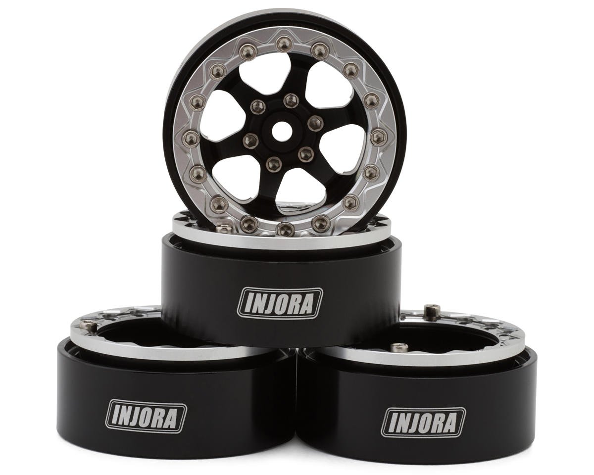 INJORA YQW-1313SB 1.3" 6-Slot Aluminum Micro Crawler Beadlock Wheels (23g ea) (Black/Chrome) (4)