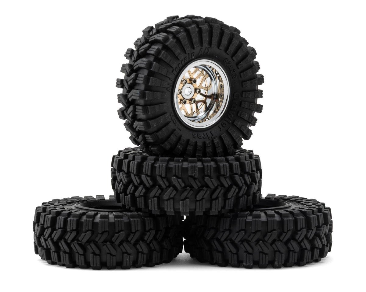 INJORA YQW-MW1014SR-1014 1.0" Deep Dish Aluminum Micro Crawler Beadlock Wheels w/Swamp Claw Tires (S5) (Gold/Chrome) (4) (37g ea) (62mm OD)