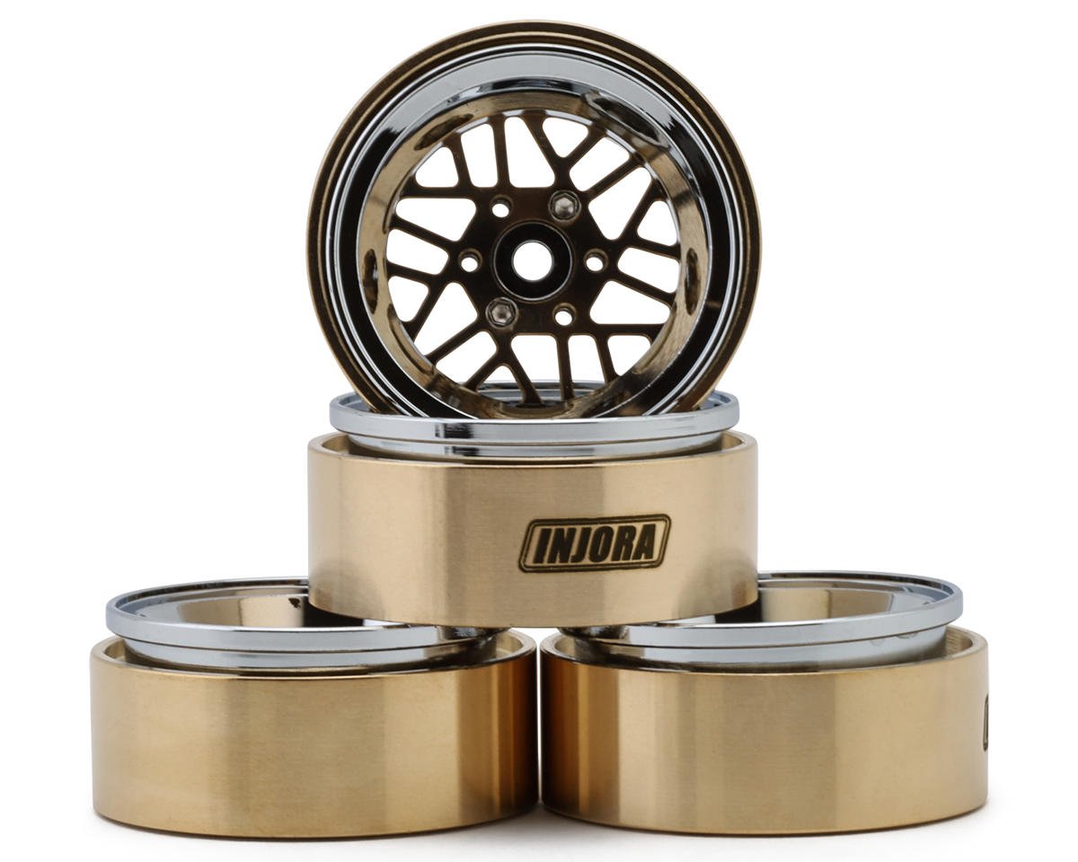 INJORA YQW-MW1308SR 1.3" ModuWheel Brass & Aluminum Micro Rock Crawler Beadlock Wheels (43g ea) (Gold/Chrome) (4)