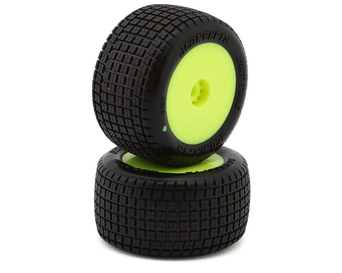 JCONCEPTS 4120-2221 1/16 Mini-B/T Dirt Trac Mini Pre-Mounted Rear Tires (Yellow) (2) (Green) w/12mm Hex