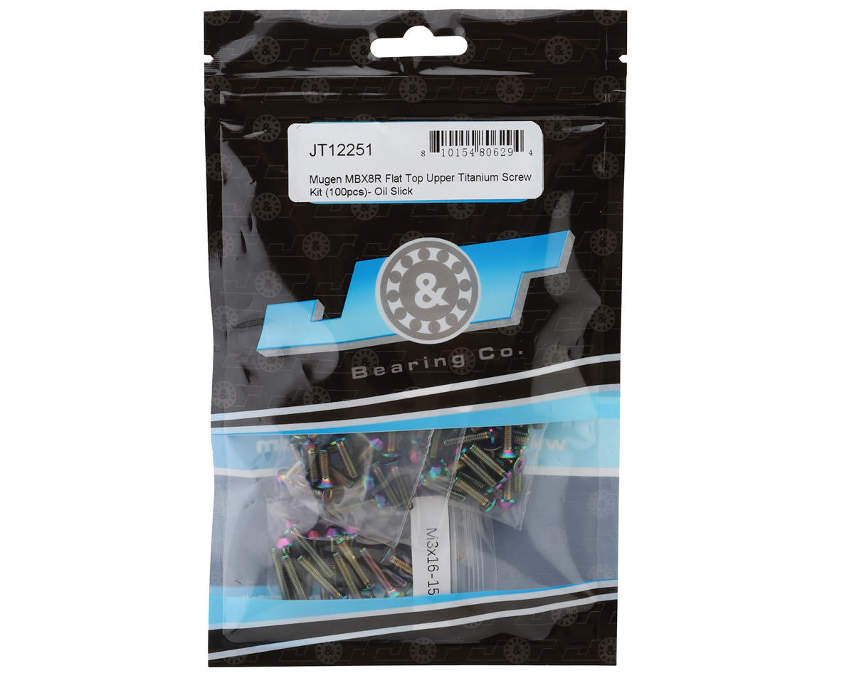 J&T BEARING JT12251 Mugen MBX8R Flat Top Upper Titanium Screw Kit (Oil Slick)