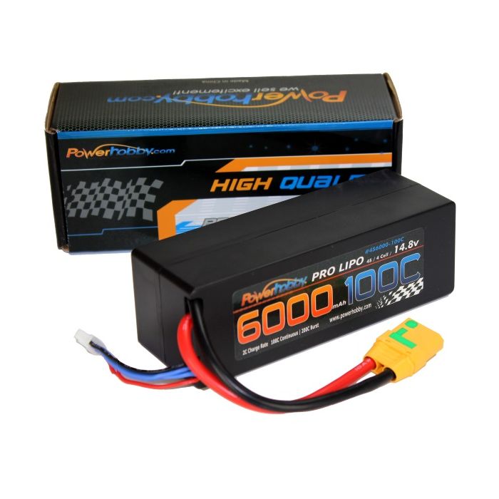 POWER HOBBY PHB4S6000100CXT90 4S 14.8V 6000mAh 100C LiPo Battery with XT90 Plug, Hard Case