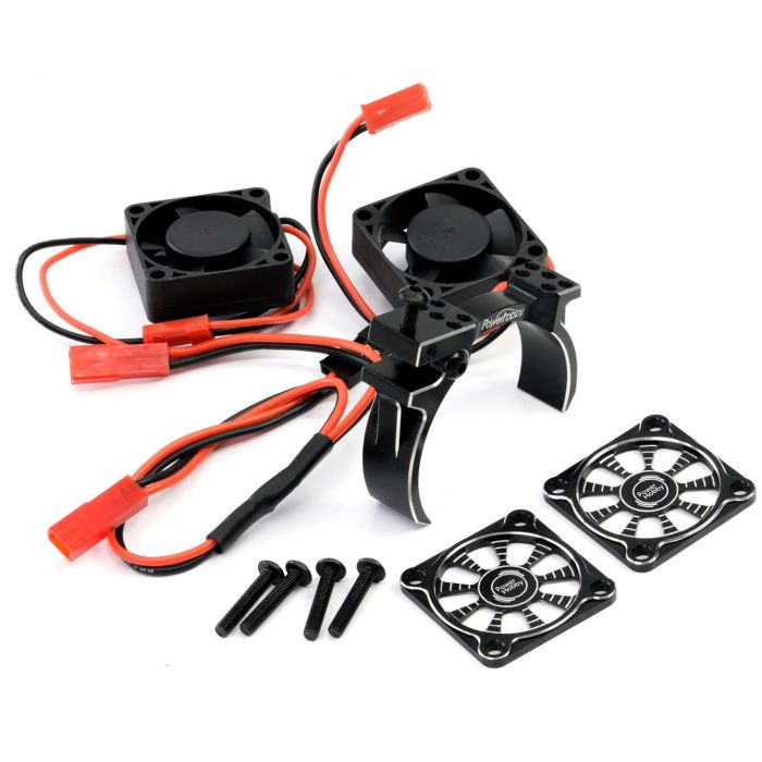 POWER HOBBY PH1295BLACK 1/8 Aluminum Heatsink 30mm Twin Turbo High Speed Cooling Fans, Black