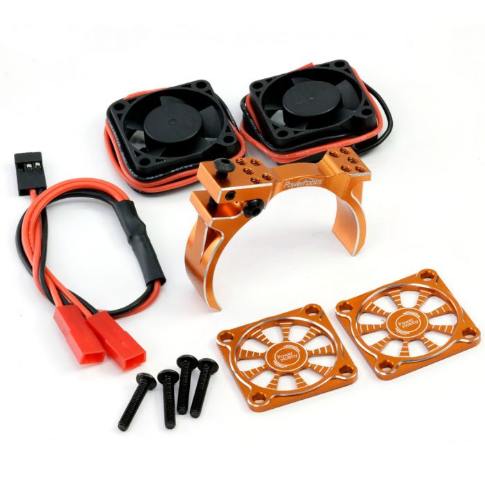 POWER HOBBY PH1295ORANGE 1/8 Aluminum Heatsink 30mm Twin Turbo High Speed Cooling Fans, Orange