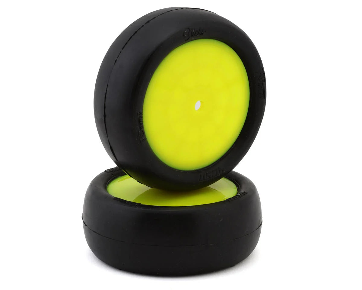 PRO-MOTION 4050-DD-Y Slick 4WD Pre-Mounted 2.2'' Front Buggy Tires (Yellow) (2) (Clay Oro Double Gold Dot)