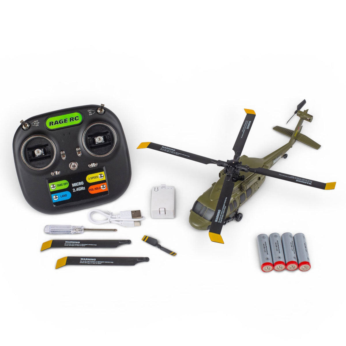 RAGE RC RGR6150 Hero-Copter BL, 4-Blade Brushless RTF Heli; Army