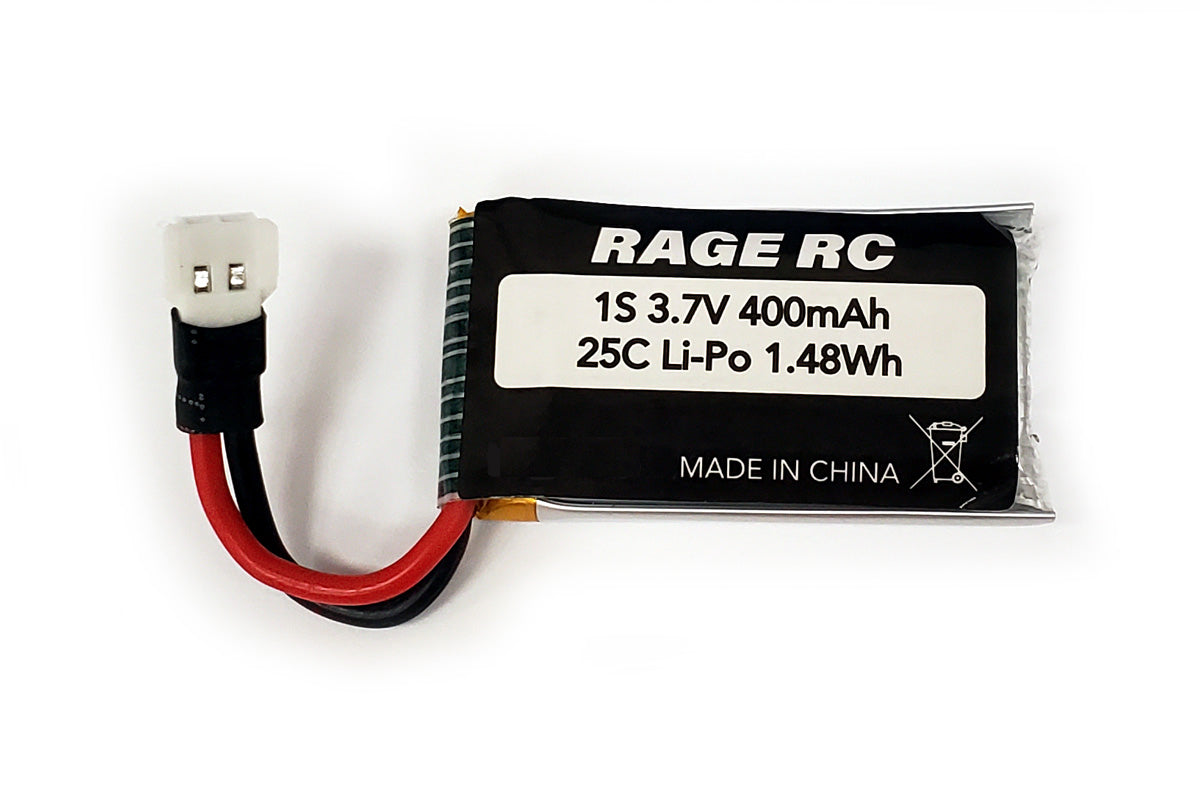 RAGE RC RGRA1189 1S 3.7V 400mAh 25C LiPo Battery; Tempest 600, Super Cub MX, Micro Warbirds