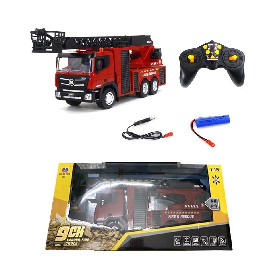 HUINA 1361 1/18 9CH Semi-Alloy Remote Control Engineering Toy Fire Truck Climbing Rescue