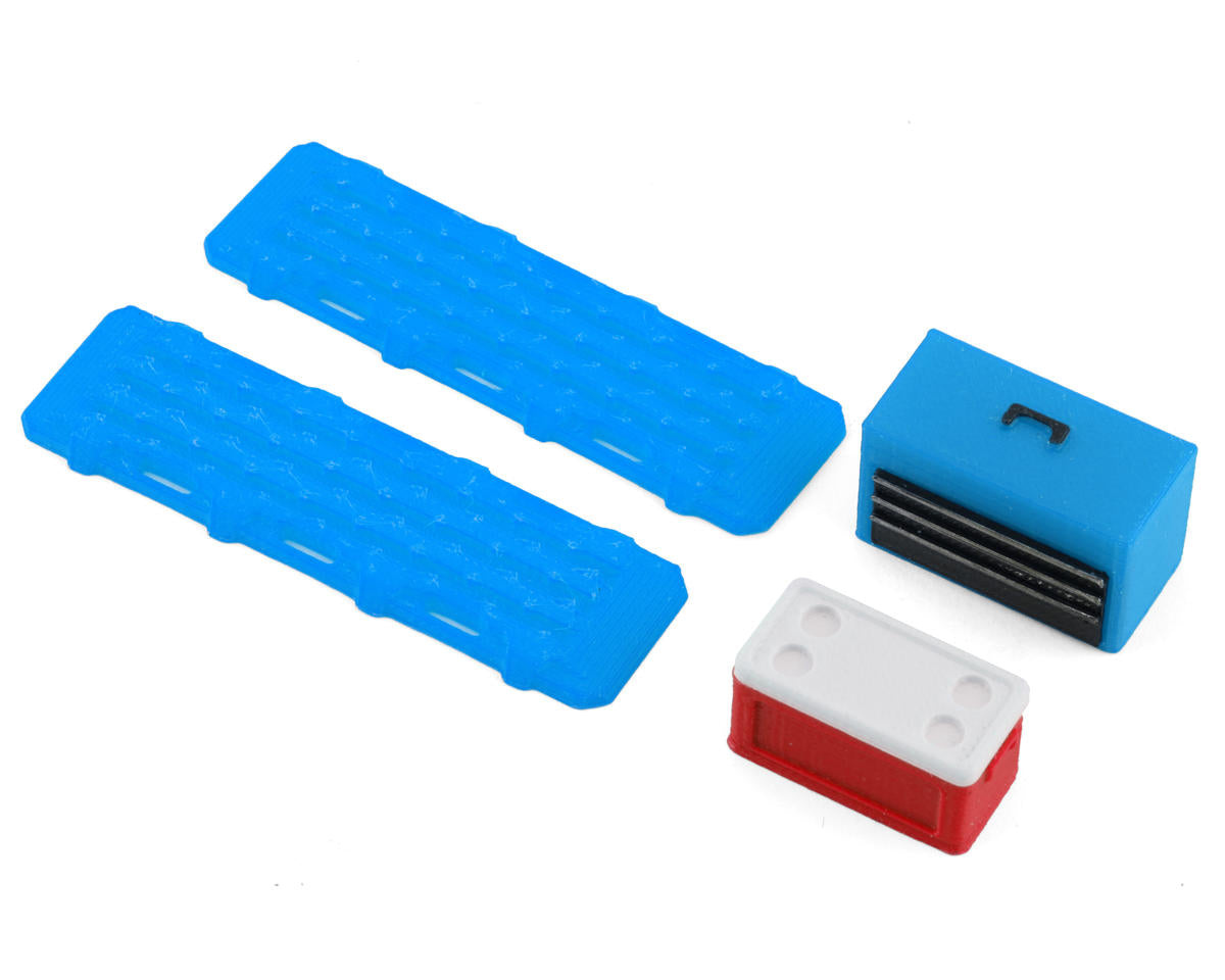 SCALE BY CHRIS SBCTR13 Scale By Chris TRX4M 1/18 Bundle w/Blue Tool Box, Red Small Chest & Blue Ramps (Miniature Scale Accessory)