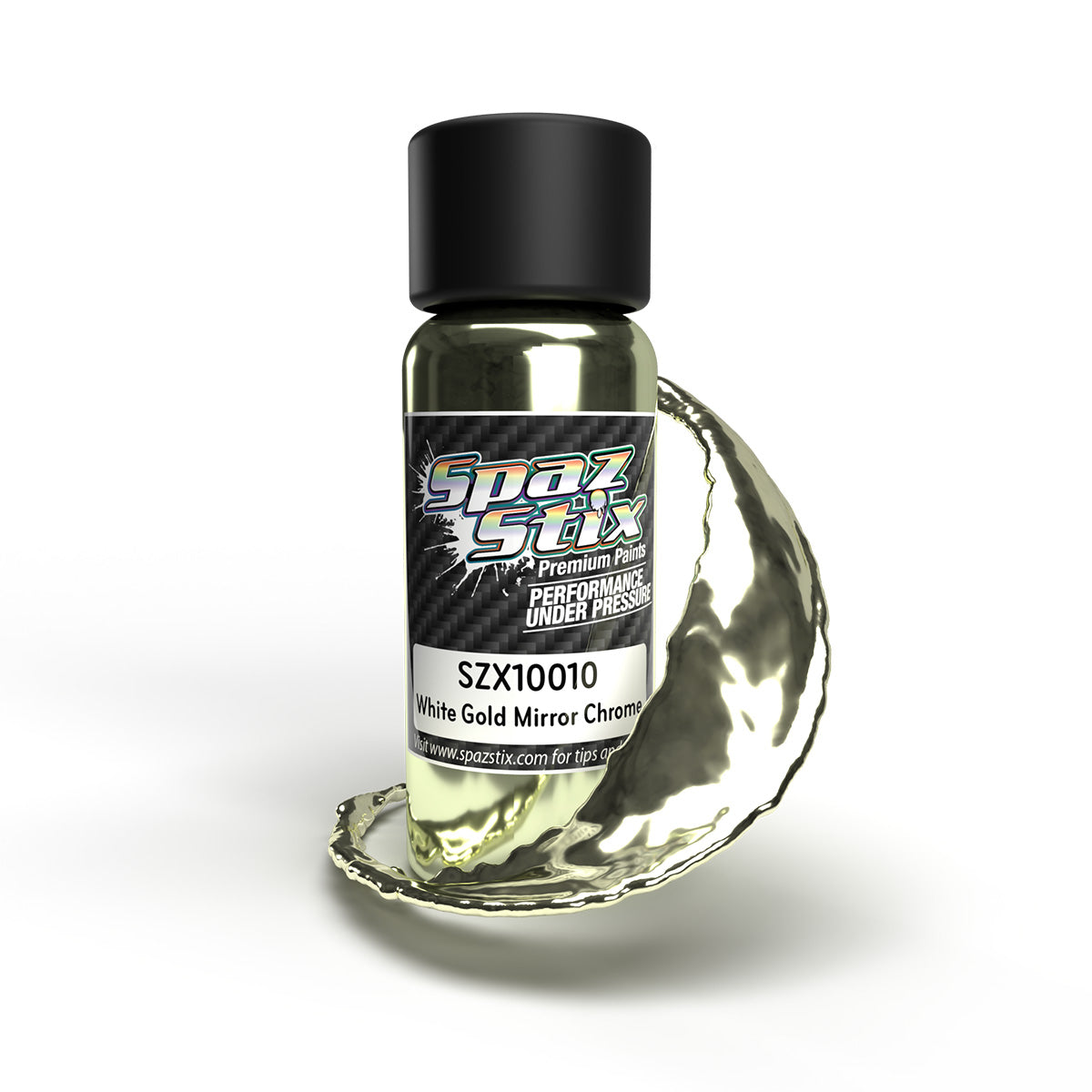 SPAZ STIX 10010 White Gold Mirror Chrome Airbrush Ready Paint, 2oz Bottle