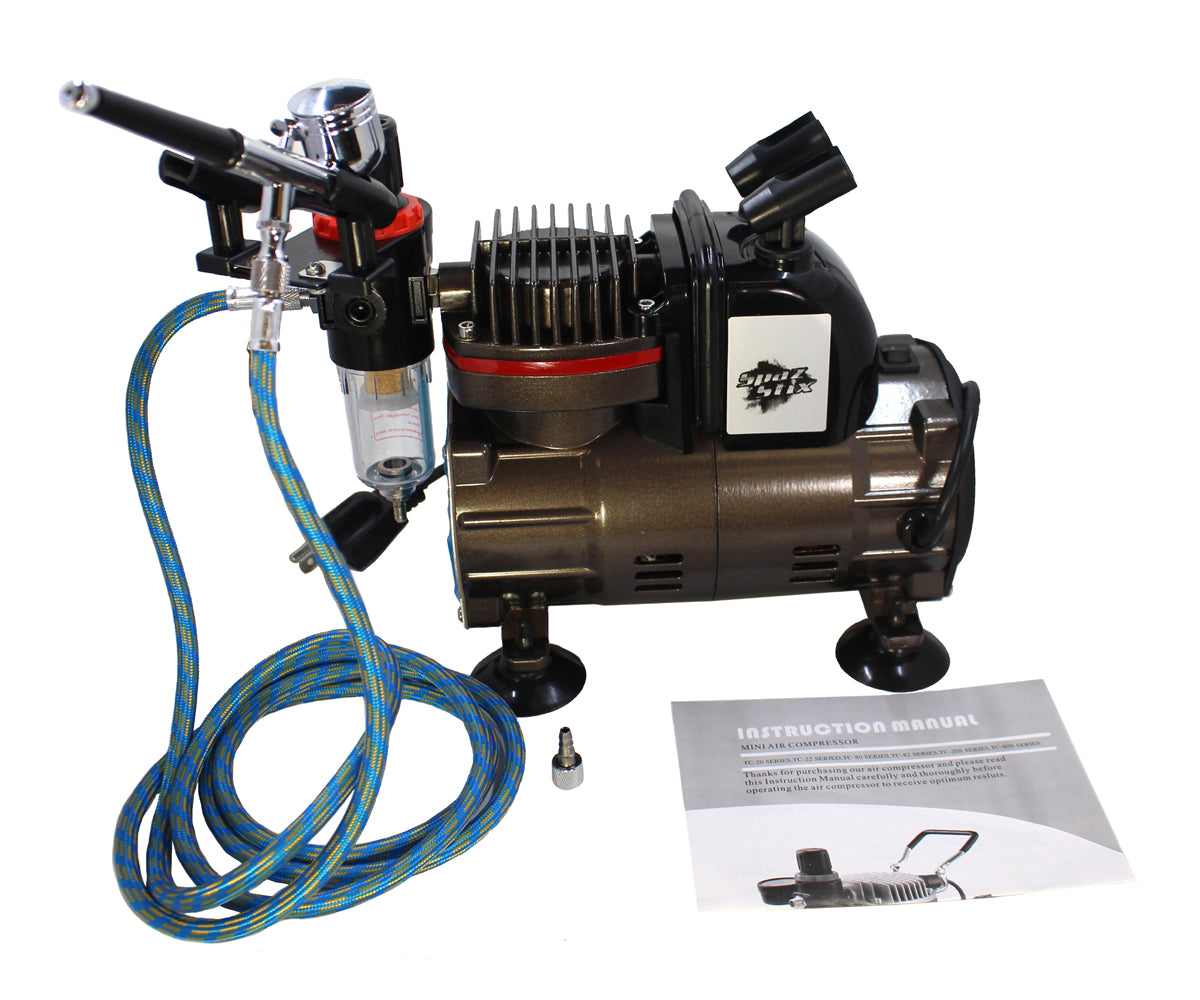 SPAZ STIX 50000 Dual Action Gravity Feed Airbrush & Air Compressor Combo