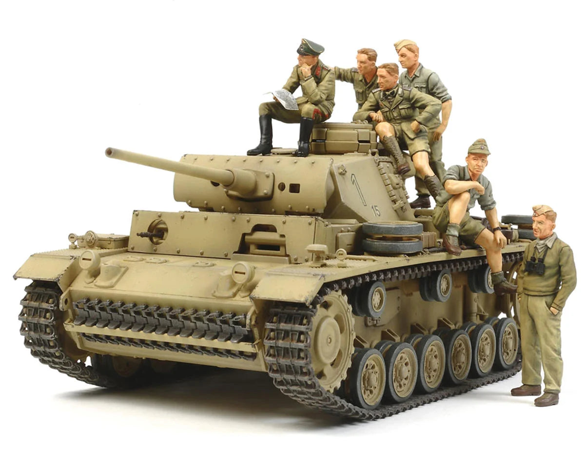 TAMIYA 32405 1/35 German Panzer III Ausf.L Tank w/Rommel & DAK Crew Model Kit