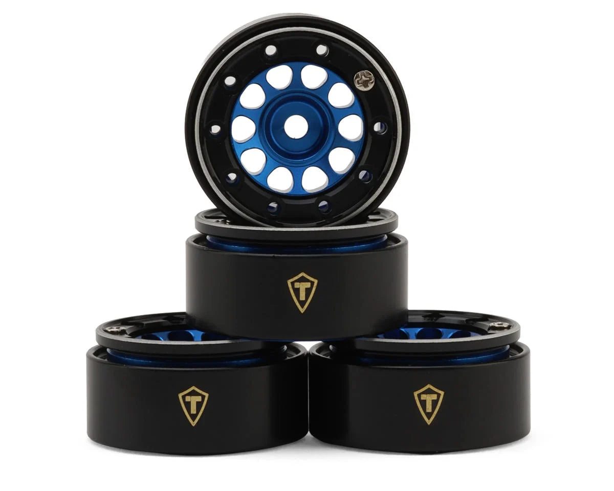 TREAL SCX30-55 Type E 0.7" Aluminum Micro Crawler Beadlock Wheels (Blue) (4) (9.5g ea) w/Brass Rings