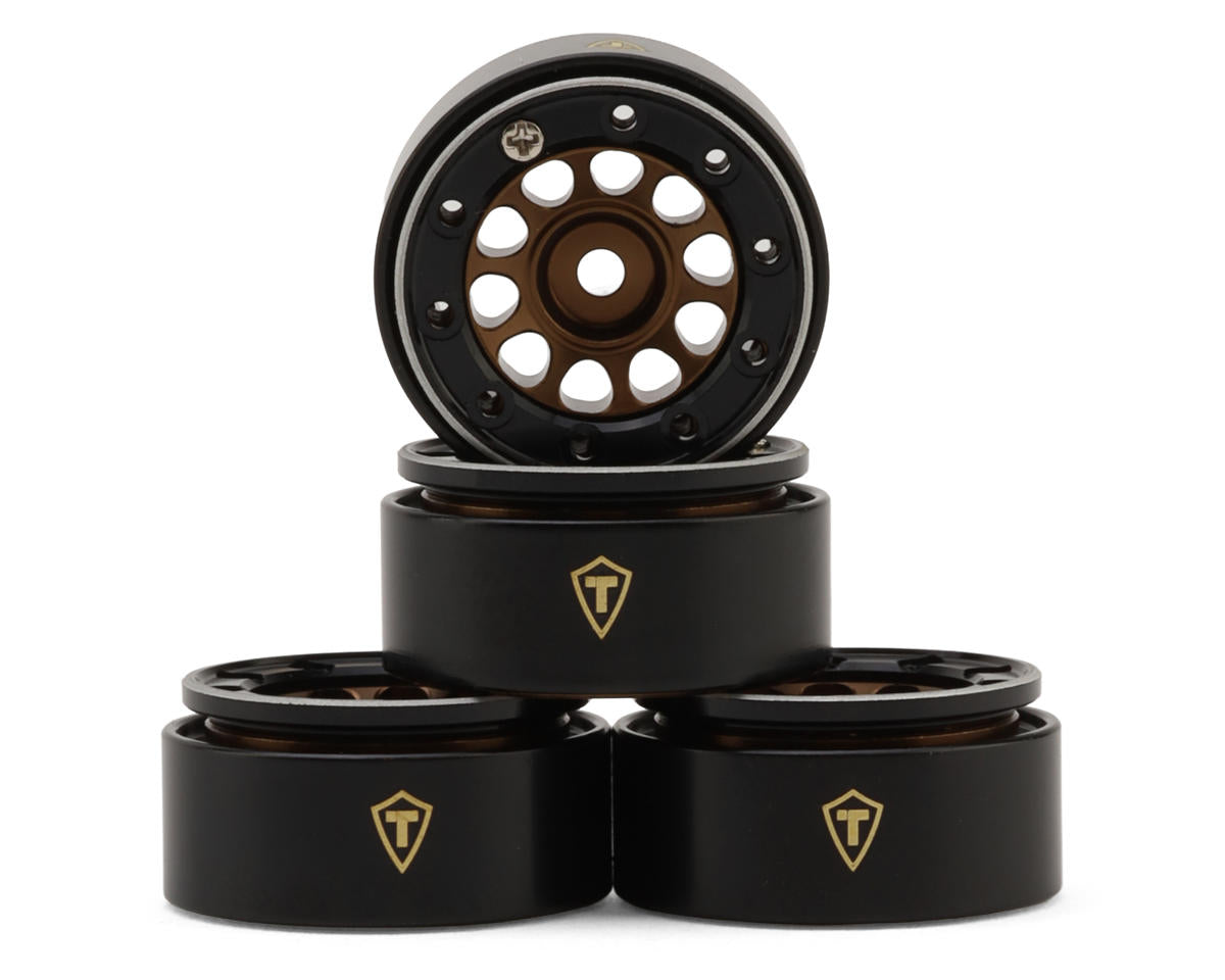 TREAL SCX30-56 Type E 0.7" Aluminum Micro Crawler Beadlock Wheels (Bronze) (4) (9.5g ea) w/Brass Rings