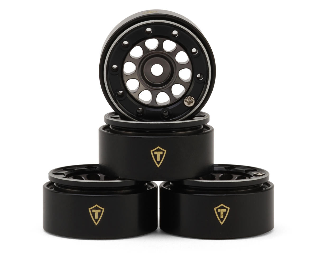 TREAL SCX30-60 Type E 0.7" Aluminum Micro Crawler Beadlock Wheels (Titanium) (4) (9.5g ea) w/Brass Rings