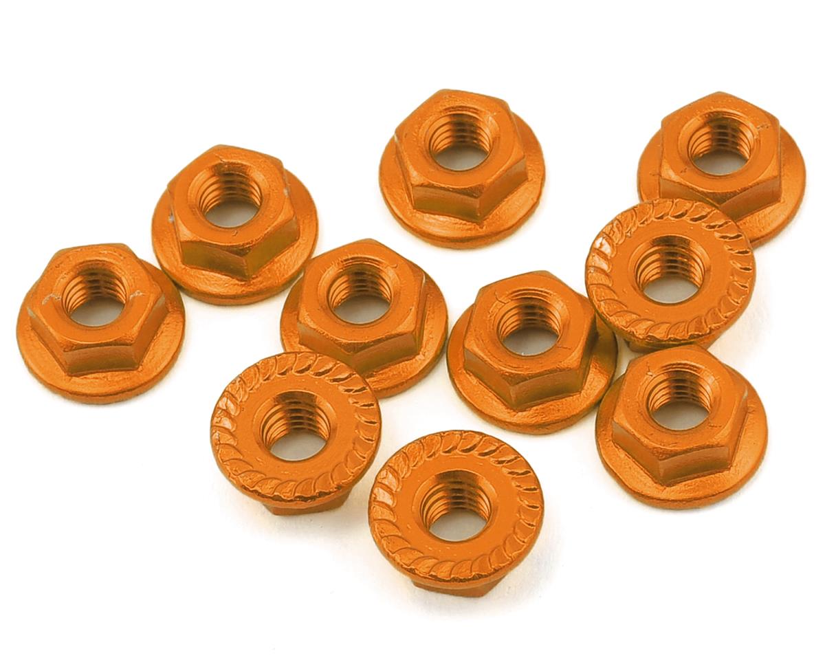 YEAH RACING LN-M4S-OR 4mm Aluminum Serrated Lock Nut (10) (Orange) M4