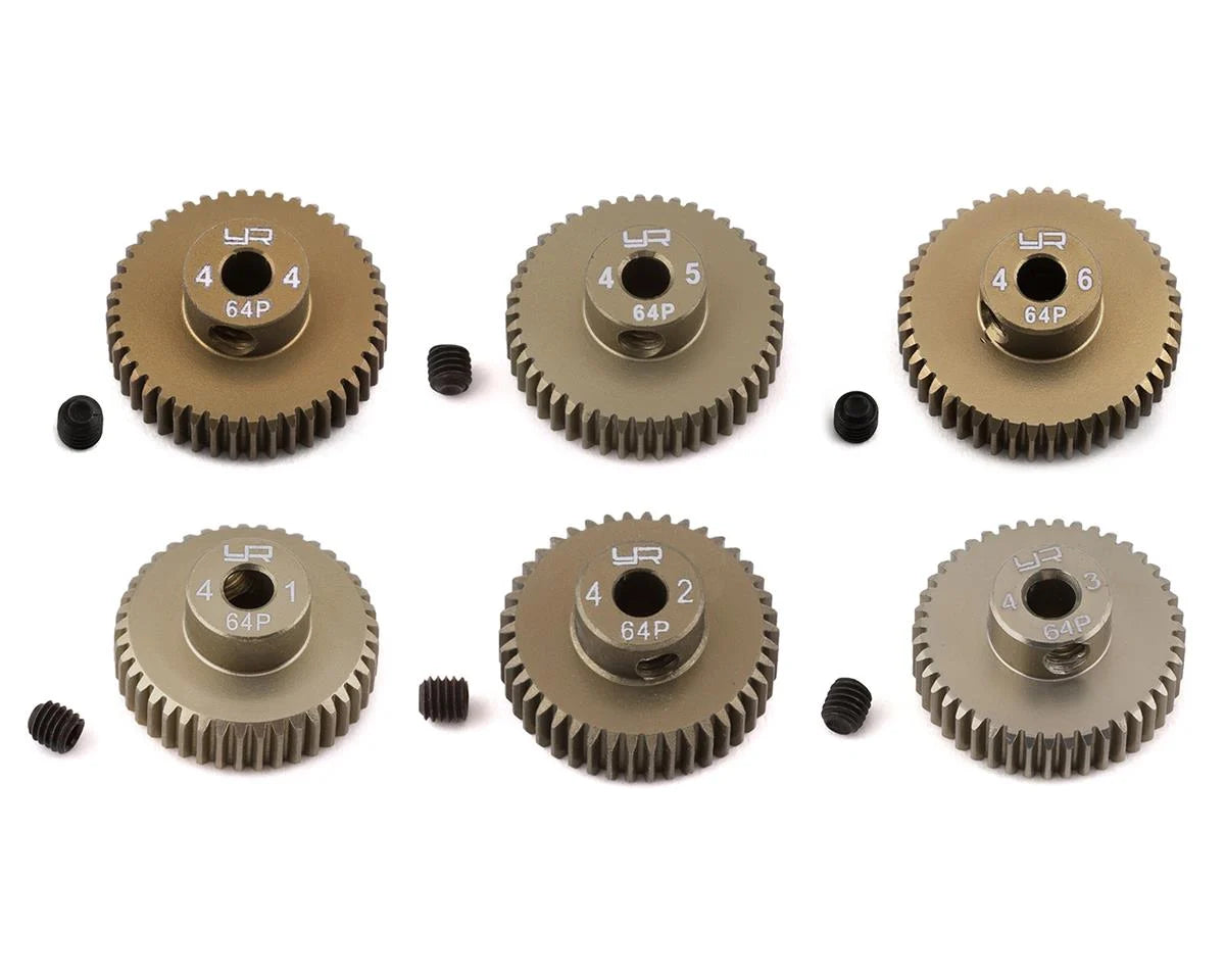 YEAH RACING MG-64041-046 Hard Coated 64P Aluminum Pinion Gear Set (41, 42, 43, 44, 45, 46T) (3.17mm Bore)