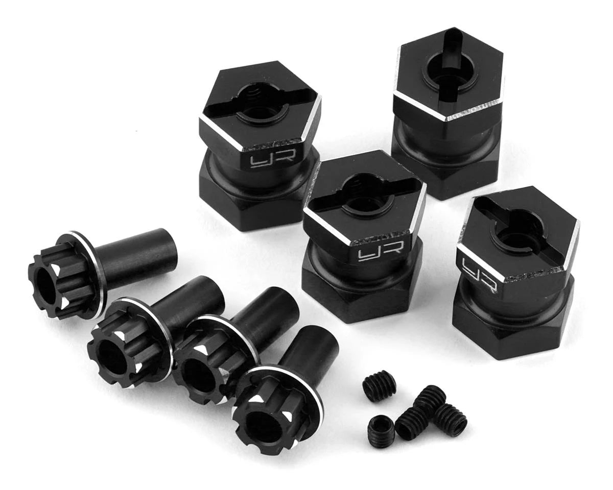 YEAH RACING WA-023BK 12mm Aluminum Hex Adaptors (Black) (4) (15mm Offset)