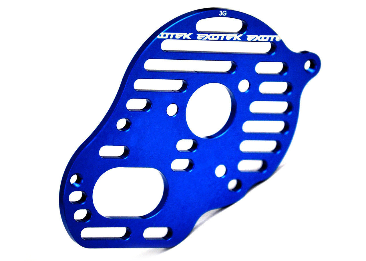 EXOTEK 1490BLU B5M/B5 Vented 'Flite' Motor Plate, 3 Gear (Reversed) (Blue) EXO1490BLU