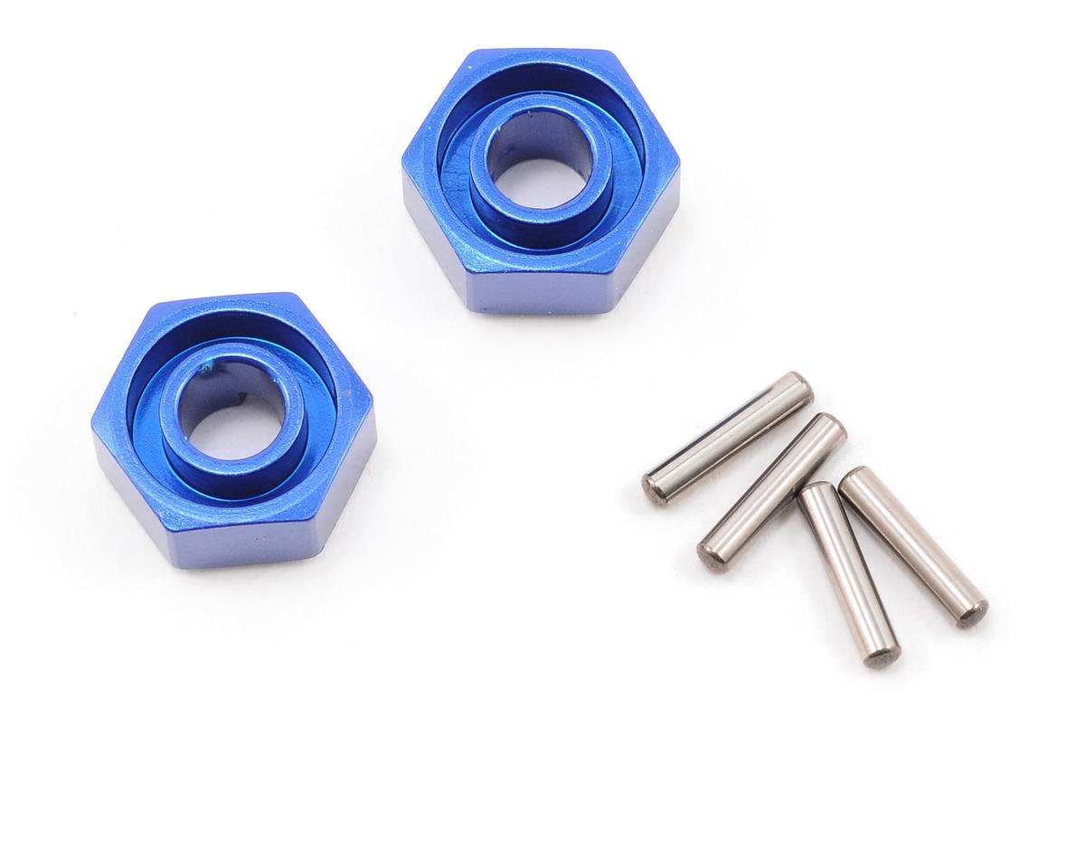 TRAXXAS 1654X Wheel hubs, hex (blue-anodized, lightweight aluminum) (2)/ axle pins(2)