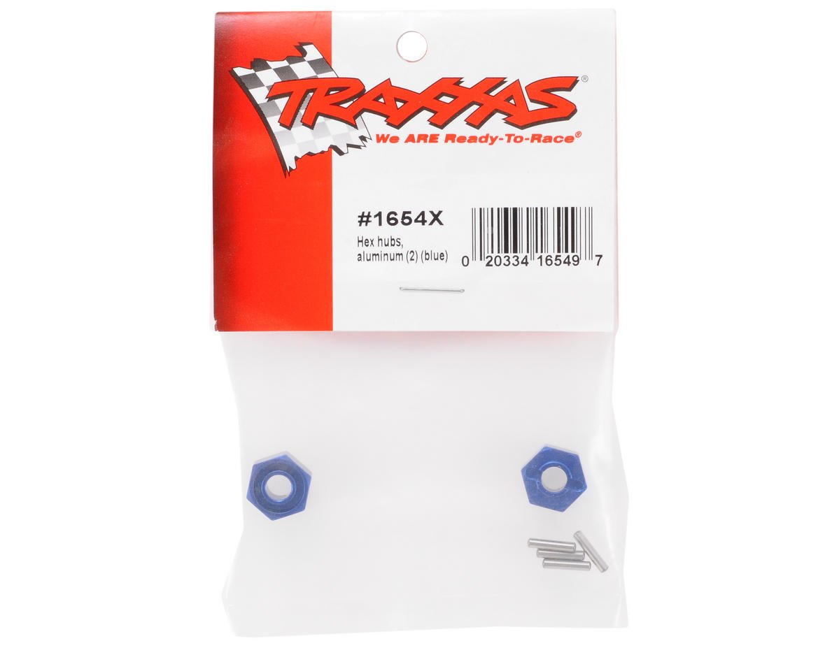 TRAXXAS 1654X Wheel hubs, hex (blue-anodized, lightweight aluminum) (2)/ axle pins(2)