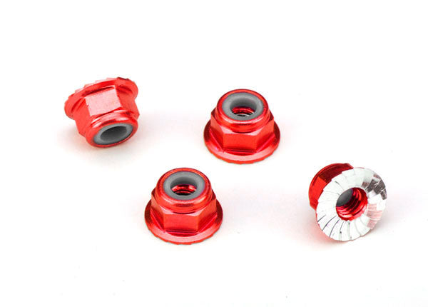TRAXXAS 1747A Aluminum Nuts Flanged Serrated 4mm Red Anodized (4)
