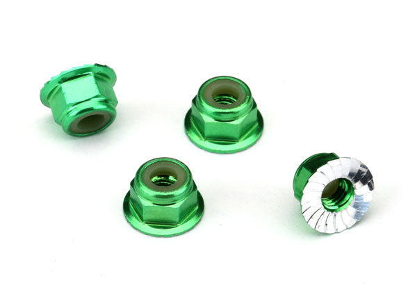 TRAXXAS 1747G Nuts Aluminum Flanged Serrated 4mm Green-Anodized (4): STAMPEDE 4X4