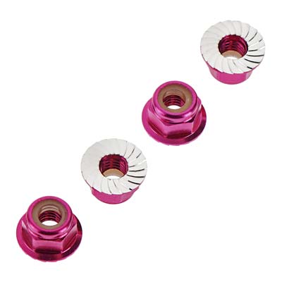 TRAXXAS 1747P Nuts Flanged Nylon Locking Aluminum 4mm Pink (4)