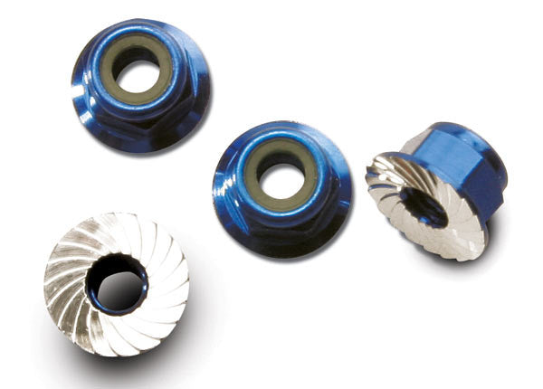 TRAXXAS 1747R Nuts Aluminum Flanged Serrated 4mm Blue-Anodized (4) : SLASH 2WD, RUSTLER, STAMPEDE 2WD, STAMPEDE 4X4