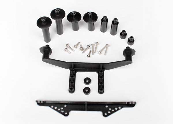 TRAXXAS 1914R Body Mount Front & Rear (black)/ body posts, 52mm (2), 38mm (2), 25mm (2), 6.5mm (2)/ body post extensions (2)/ hardware
