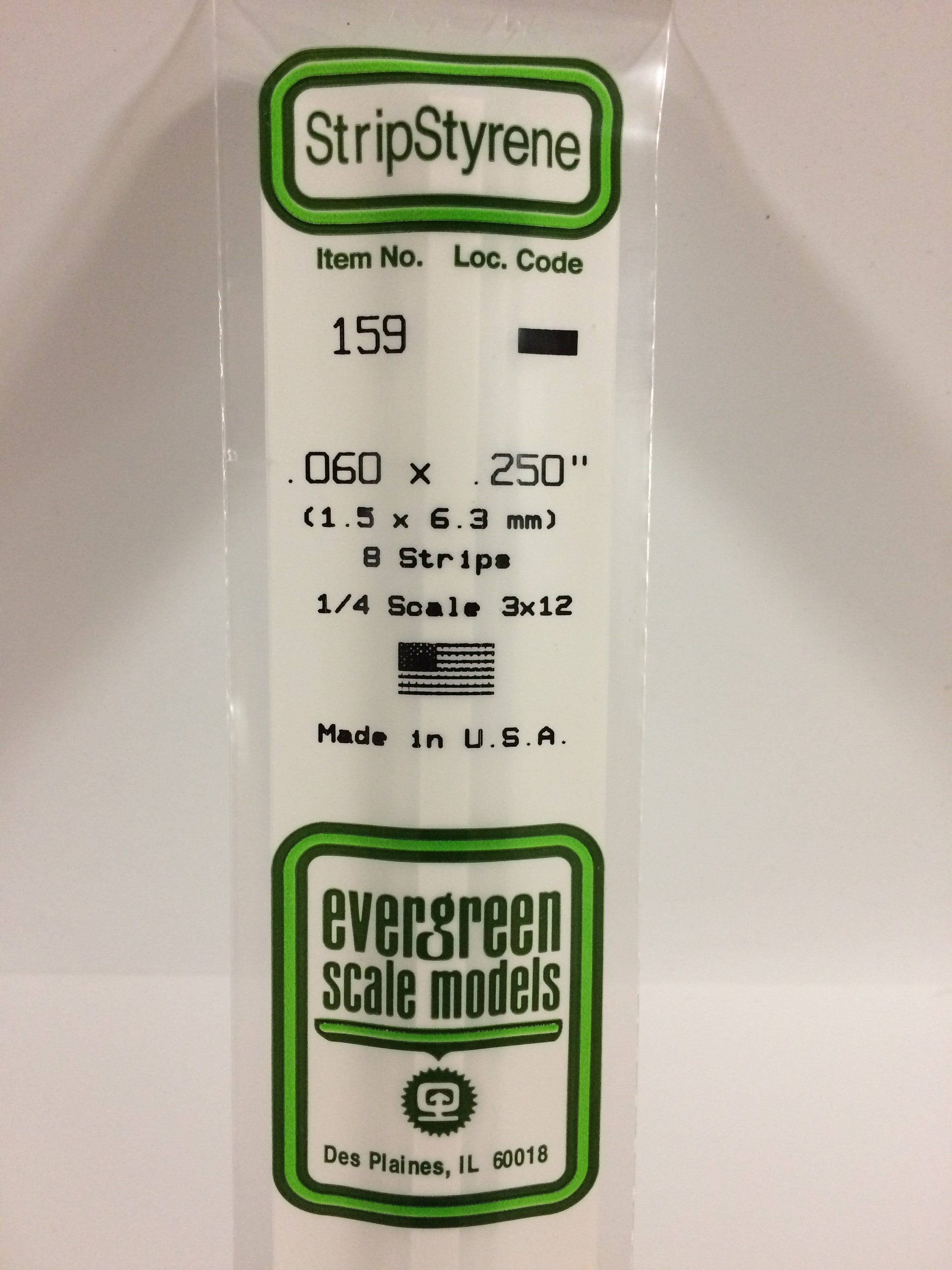 EVERGREEN 159  .060" X .250" OPAQUE WHITE POLYSTYRENE STRIP