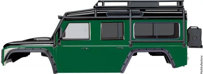 TRAXXAS 8011G Lexan Body, Land Rover Defender, green (complete with ExoCage, inner fenders, fuel canisters, and jack)
