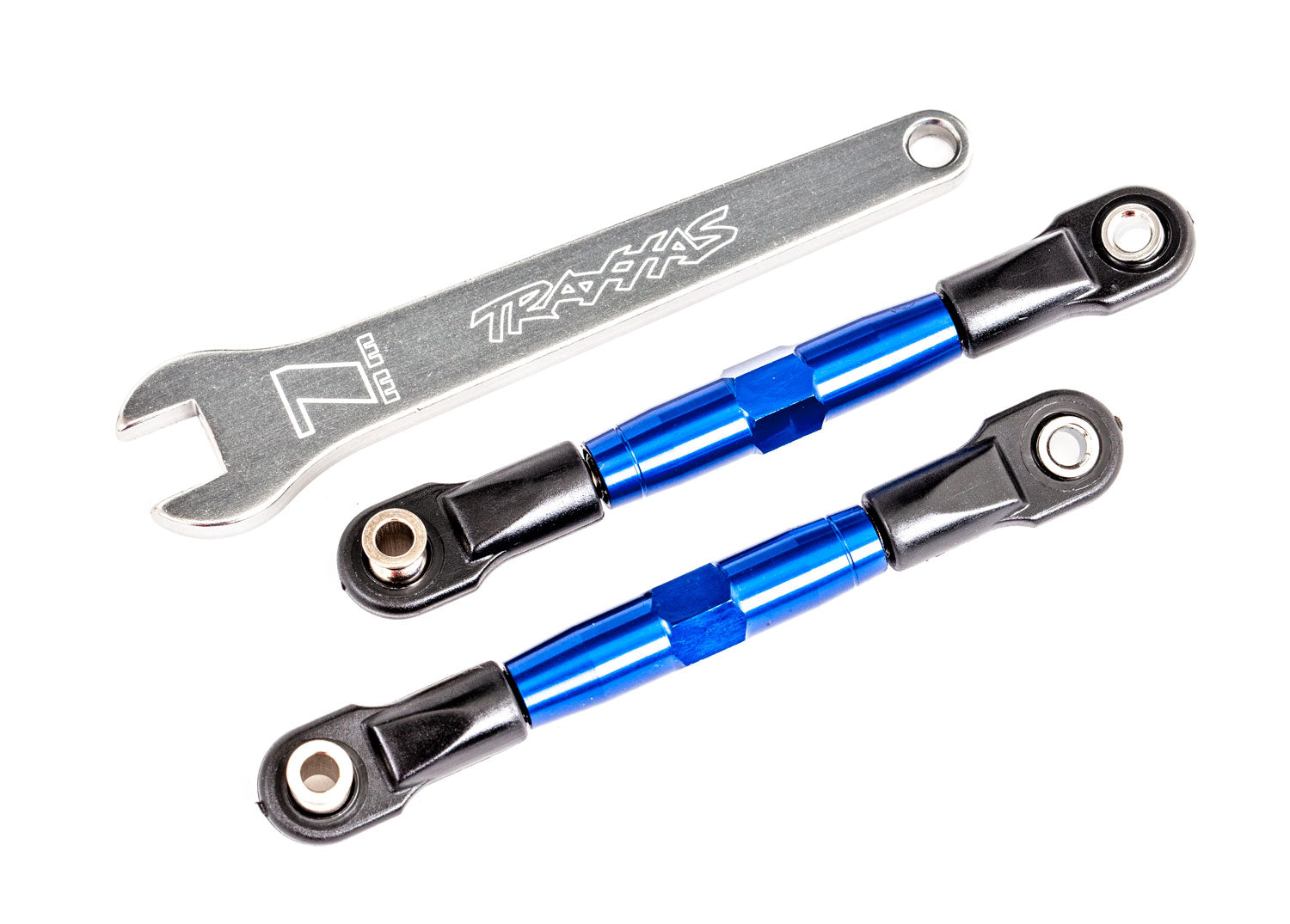 TRAXXAS 2444X Camber links, front (TUBES blue-anodized, 7075-T6 aluminum, stronger than titanium) (2) (assembled with rod ends and hollow balls)/ aluminum wrench (1) (fits Drag Slash)