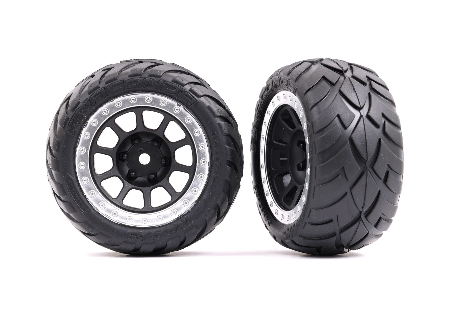 TRAXXAS 2478G Tires & wheels, assembled (2.2" graphite gray, satin chrome beadlock wheels, Anaconda® 2.2" tires with foam inserts) (2) (Bandit® rear)
