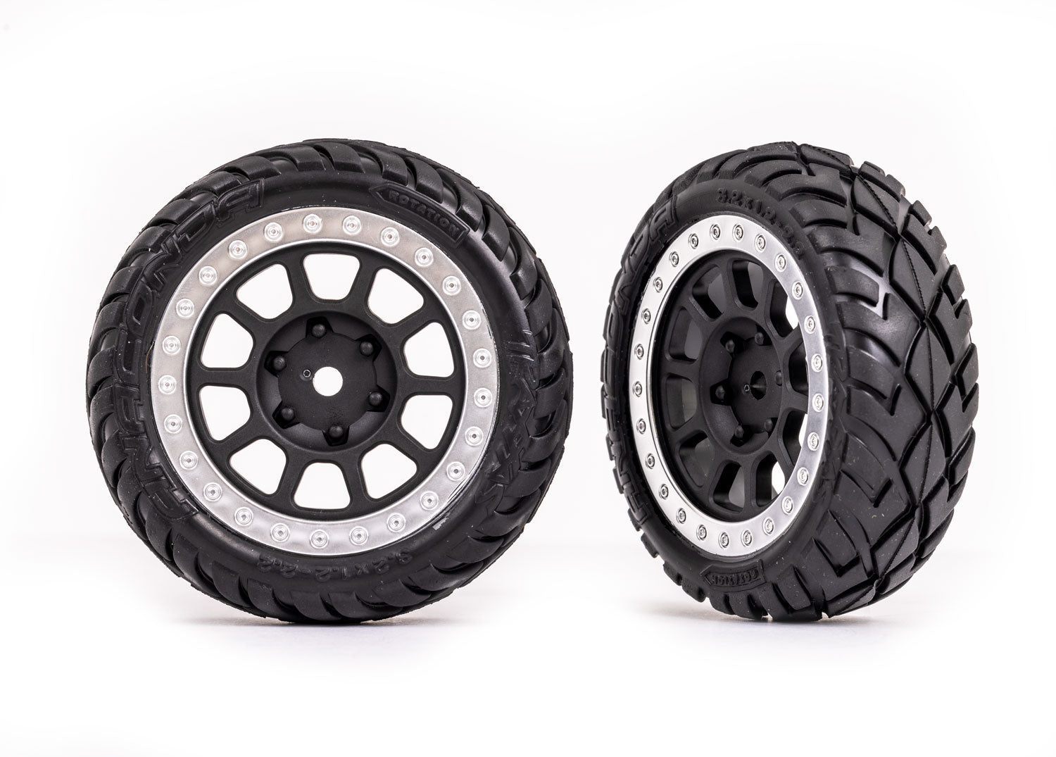 TRAXXAS 2479G Tires & wheels, assembled (2.2" graphite gray, satin chrome beadlock wheels, Anaconda® 2.2" tires with foam inserts) (2) (Bandit® front)