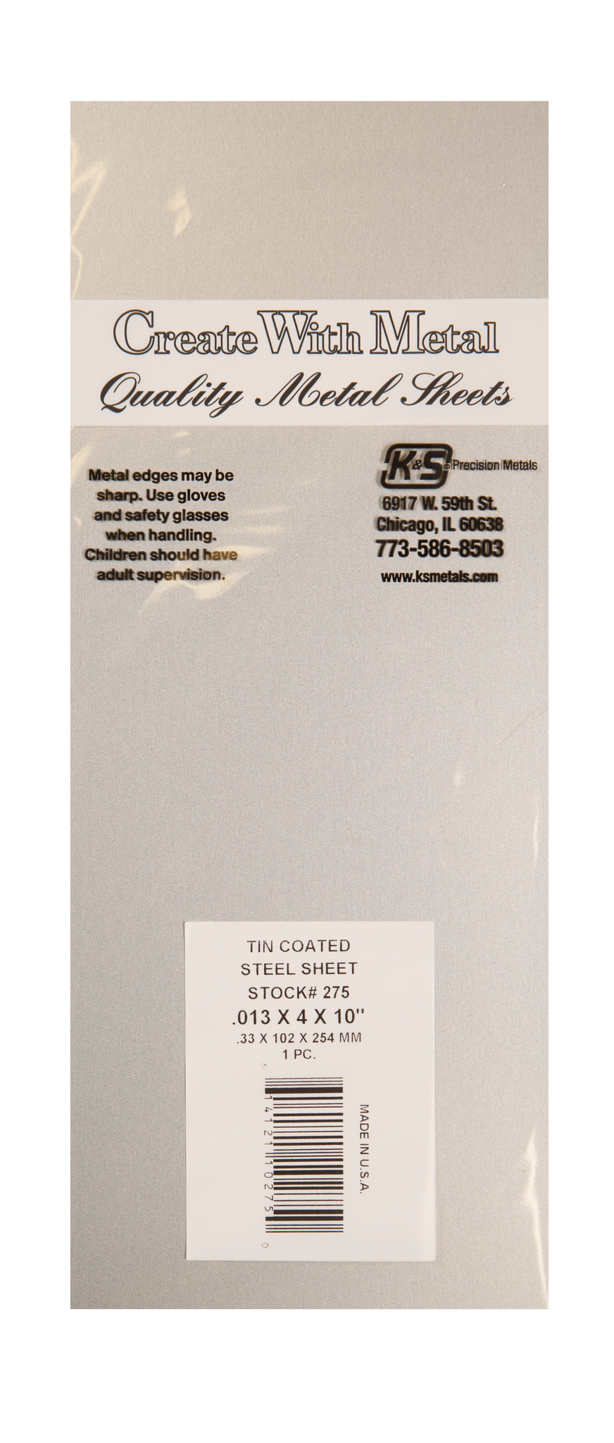 K+S 275 Tin Flat Sheet: 0.013" Thick x 4" x 10"