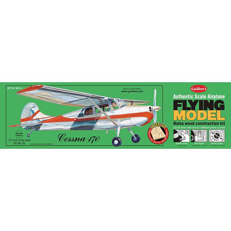 GUILLOWS 302LC Cessna 170 Laser Cut Kit, 24"