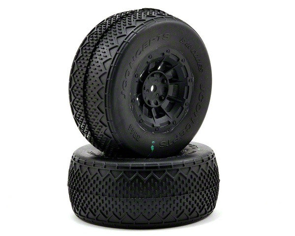 JCONCEPTS 3044-3264 Bar Codes Pre-Mounted Black Hazard 12mm Wheel SC10 RS, 4x4 Green Compound