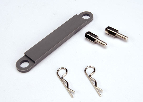 TRAXXAS 3727A Battery Hold Down Plate (grey) Metal Posts (2) Body Clips (2) : TRA3727A