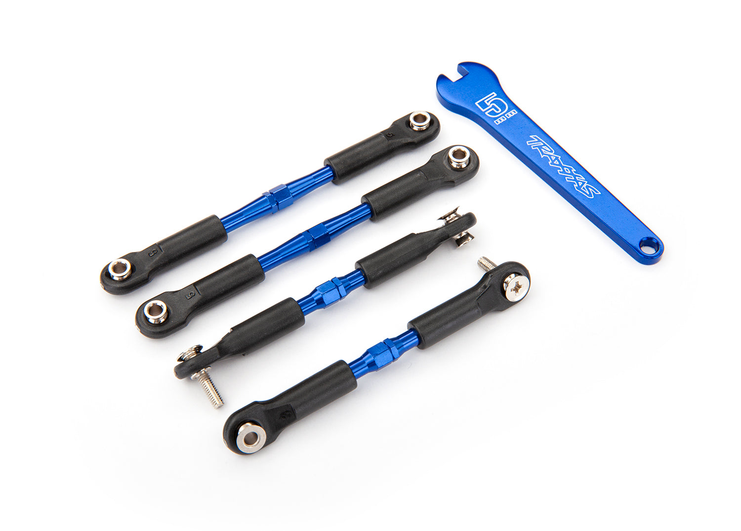TRAXXAS 3741A Turnbuckles, aluminum (blue-anodized), camber links, front, 39mm (2), rear, 49mm (2) (assembled w/rod ends & hollow balls)/ wrench
