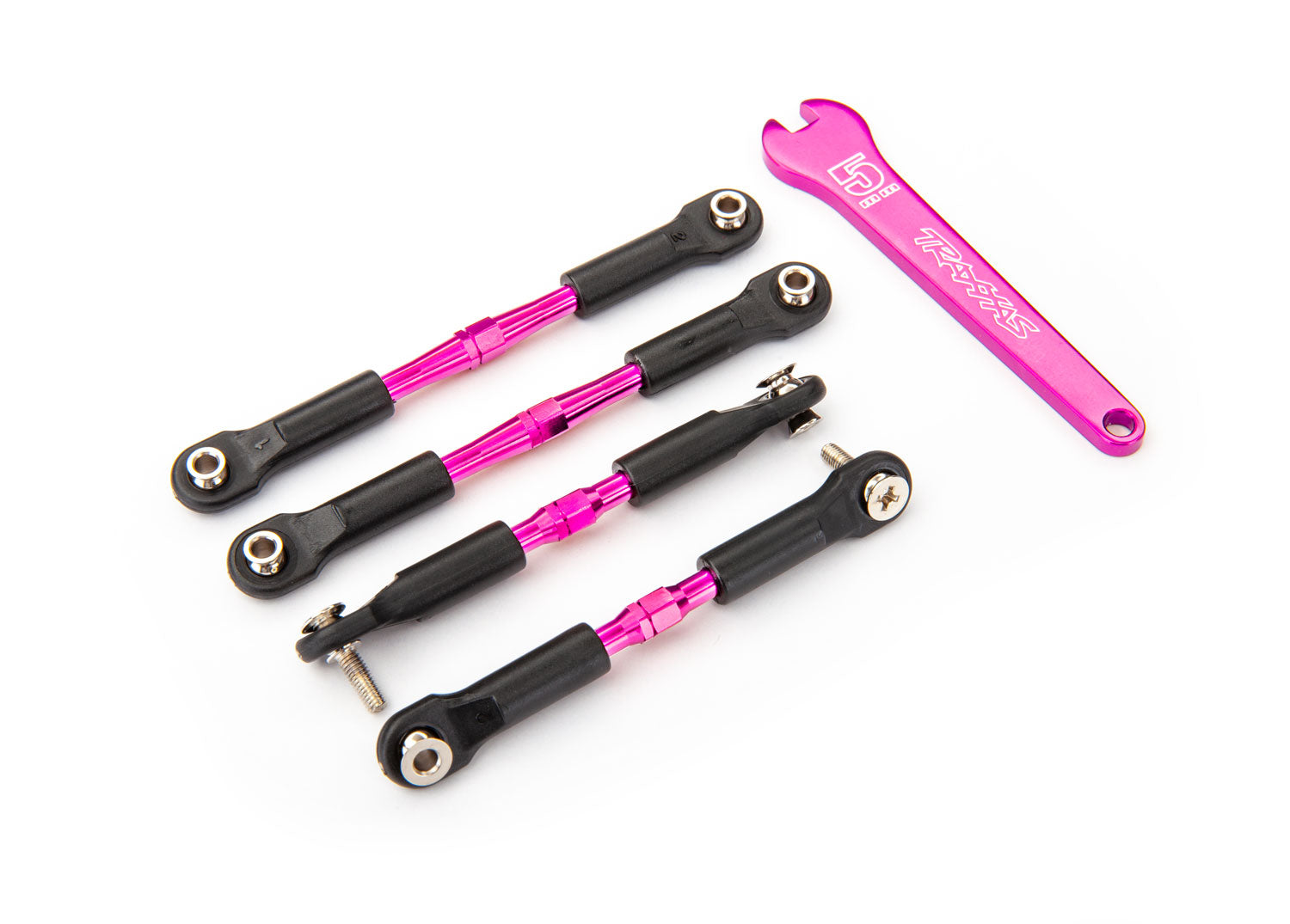 TRAXXAS 3741P Turnbuckles, aluminum (pink-anodized), camber links, front, 39mm (2), rear, 49mm (2) (assembled w/rod ends & hollow balls)/ wrench
