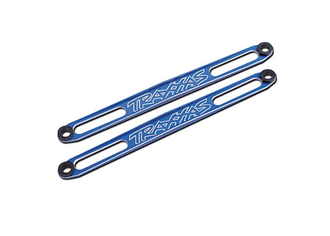 TRAXXAS 3923X Hold downs, battery blue-anodized (2)/ adhesive foam battery pads/ shoulder screws (2)/battery hold-down posts (4)/ clips (4)