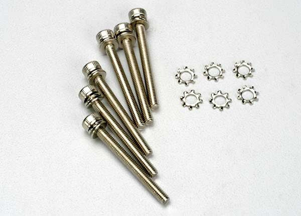 TRAXXAS 3963 Screws, 3x28mm cap-head machine (hex drive) (6)/ 3x6mm ELW (6) m3x28