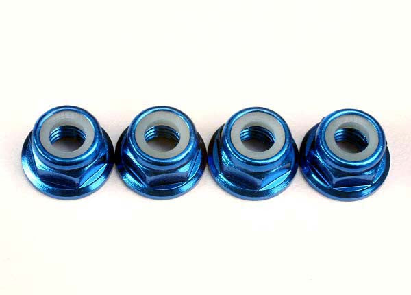TRAXXAS 4147X Nuts, 5mm flanged nylon locking (aluminum, blue-anodized) (4)