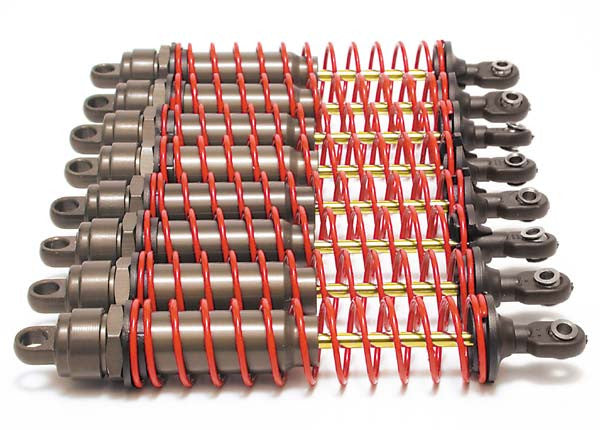 TRAXXAS 4962 Big Bore shocks (xx-long) (hard-anodized & PTFE-coated T6 aluminum) (assembled) w/ red springs, TiN shafts (8 pack)