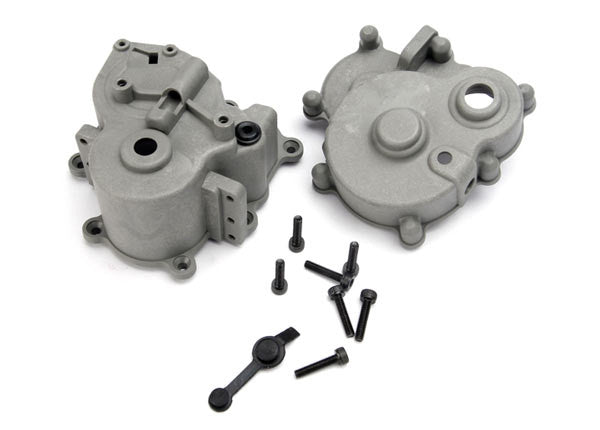 TRAXXAS 5181 Gearbox halves (front &amp; rear)/ rubber access plug/ shift detent ball/ spring/ 4mm GS/ shift shaft seal, glued