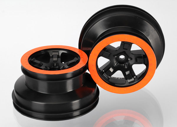 TRAXXAS 5868X Wheels, SCT black, orange beadlock style, dual profile 2.2" outer, 3.0" inner 4WD Front / Rear, 2WD rear (2)