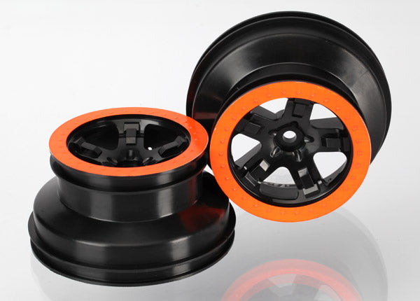 TRAXXAS 5870X Wheels, SCT black, orange beadlock style, dual profile (2.2" outer, 3.0" inner) (2WD front) (2)