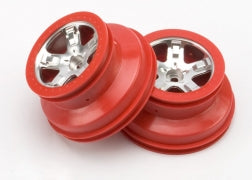 TRAXXAS 5874A Wheels, SCT satin chrome, red beadlock style, dual profile 2.2" outer, 3.0" inner 2WD front (2)