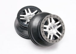 TRAXXAS 5876 Wheels, SCT Split-Spoke, satin chrome, black beadlock style, dual profile (2.2" outer, 3.0" inner) (2WD front) (2)